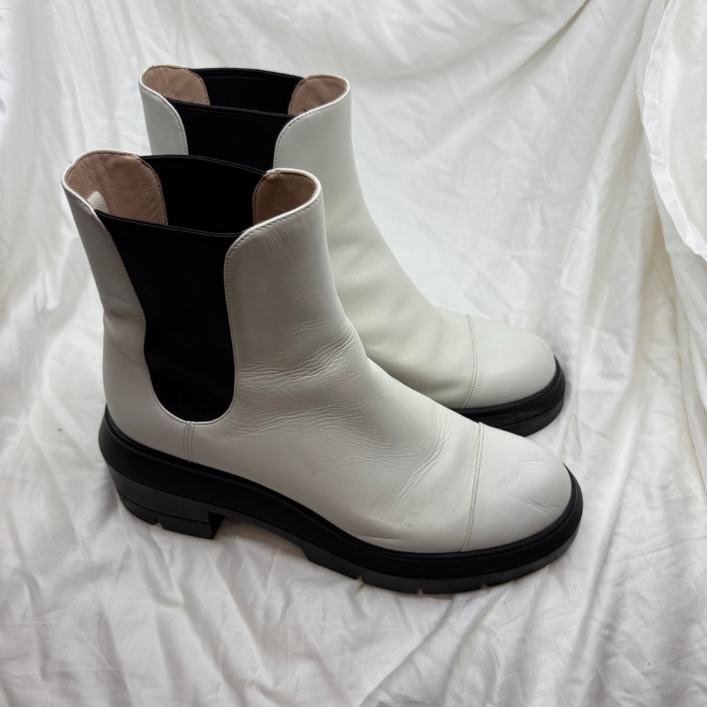 STUART WEITZMAN IVORY BLACK NORAH CHELSEA LUG SOLE  ANKLE  BOOTS 39 8.5